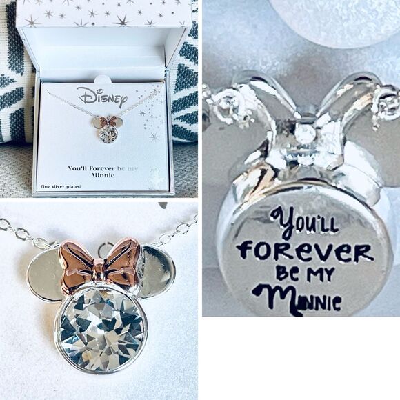 NWT Disney You’ll forever be my Minnie Fine Silver Pleated Mickey Pendant Neckla - Picture 1 of 12